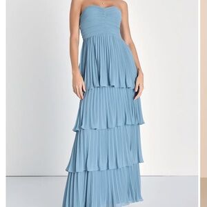Lulus Light Blue Strapless Tiered Maxi Dress
